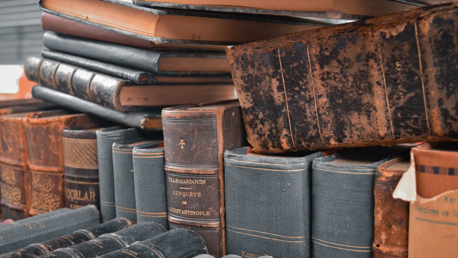Premium bookbinding materials including gold leaf and calfskin leather.